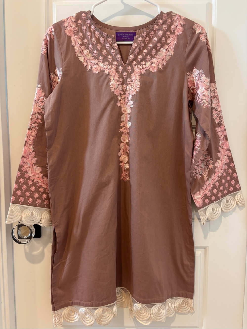Sana Safinaz Embroidered Kurti in Mauve with Pink Accents